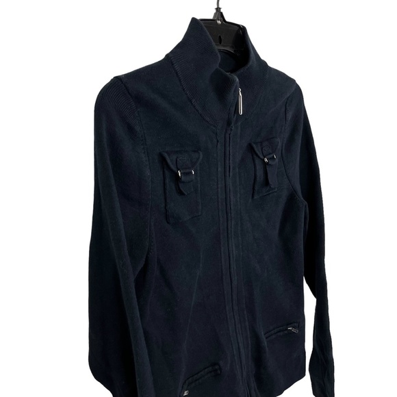 OLO Navy Blue Full Zip Knit Long Sleeve Cardigan Sweater Jacket Cotton Blend  L - Picture 6 of 16